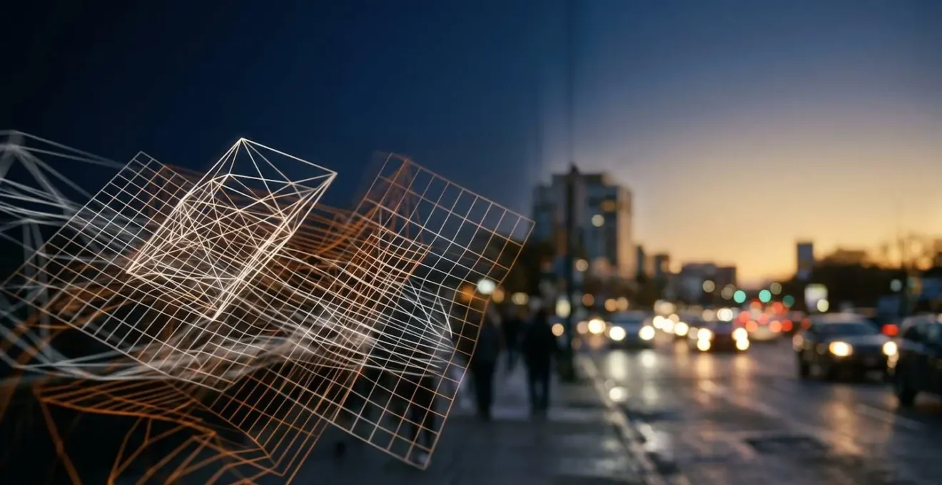 Vue abstraite symbolisant le calcul algorithmique de l'assurance automobile selon la localisation