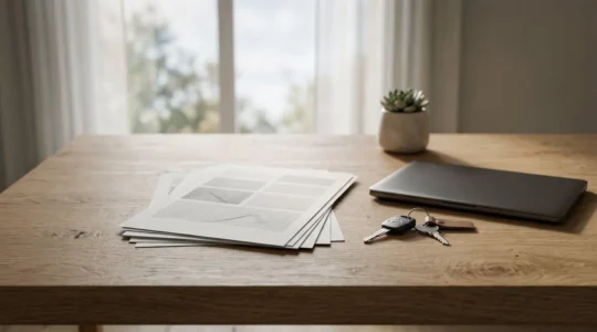 Documents officiels d'assurance automobile et clés de voiture sur un bureau, symbolisant la préparation du dossier catastrophe naturelle