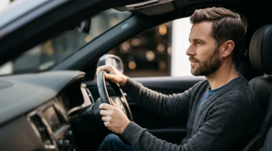 Conducteur responsable au volant adoptant des mesures de sécurité pour réduire sa prime d'assurance auto